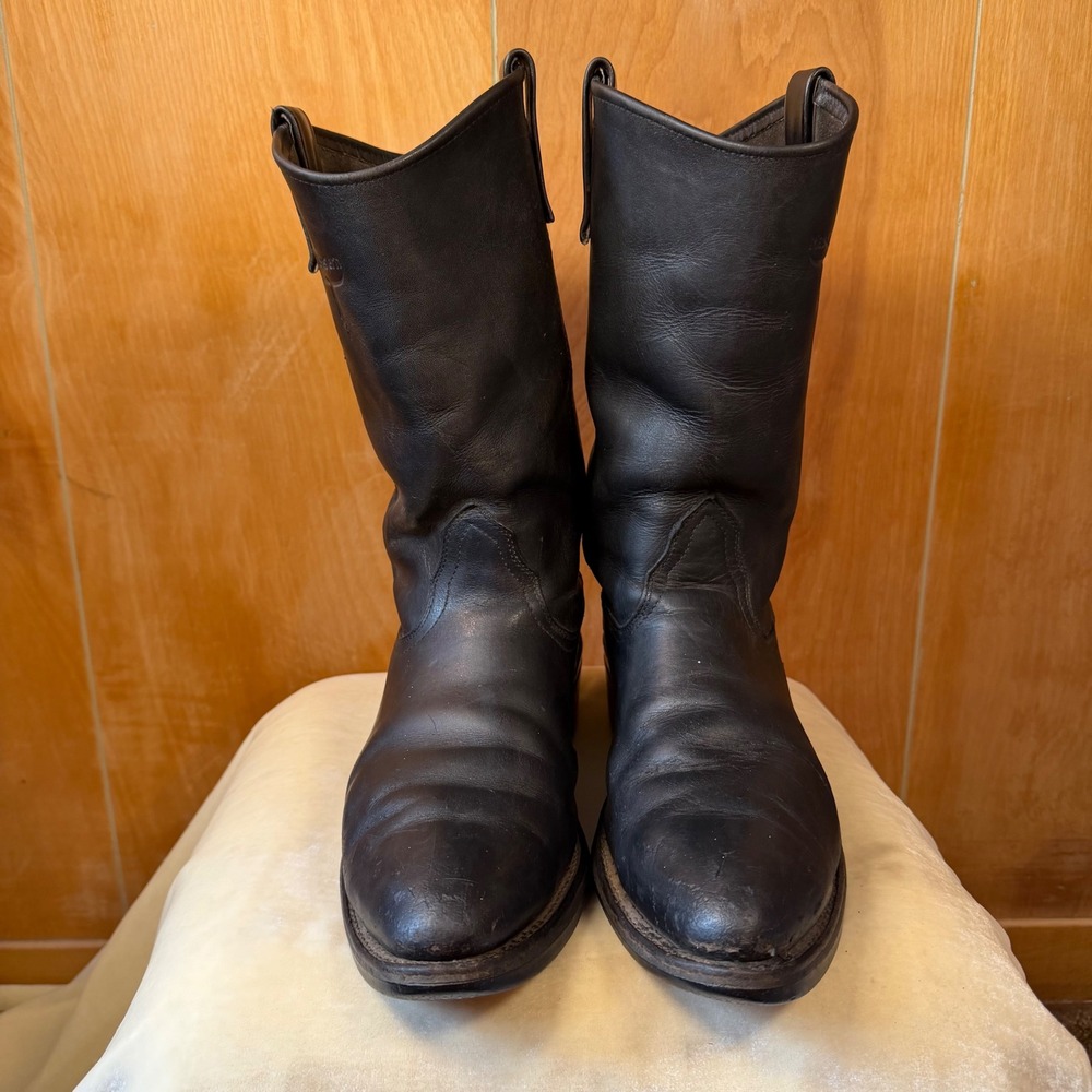 Mason Western Heavy Duty Black Leather Pull On Work Ranch Boots 10.5